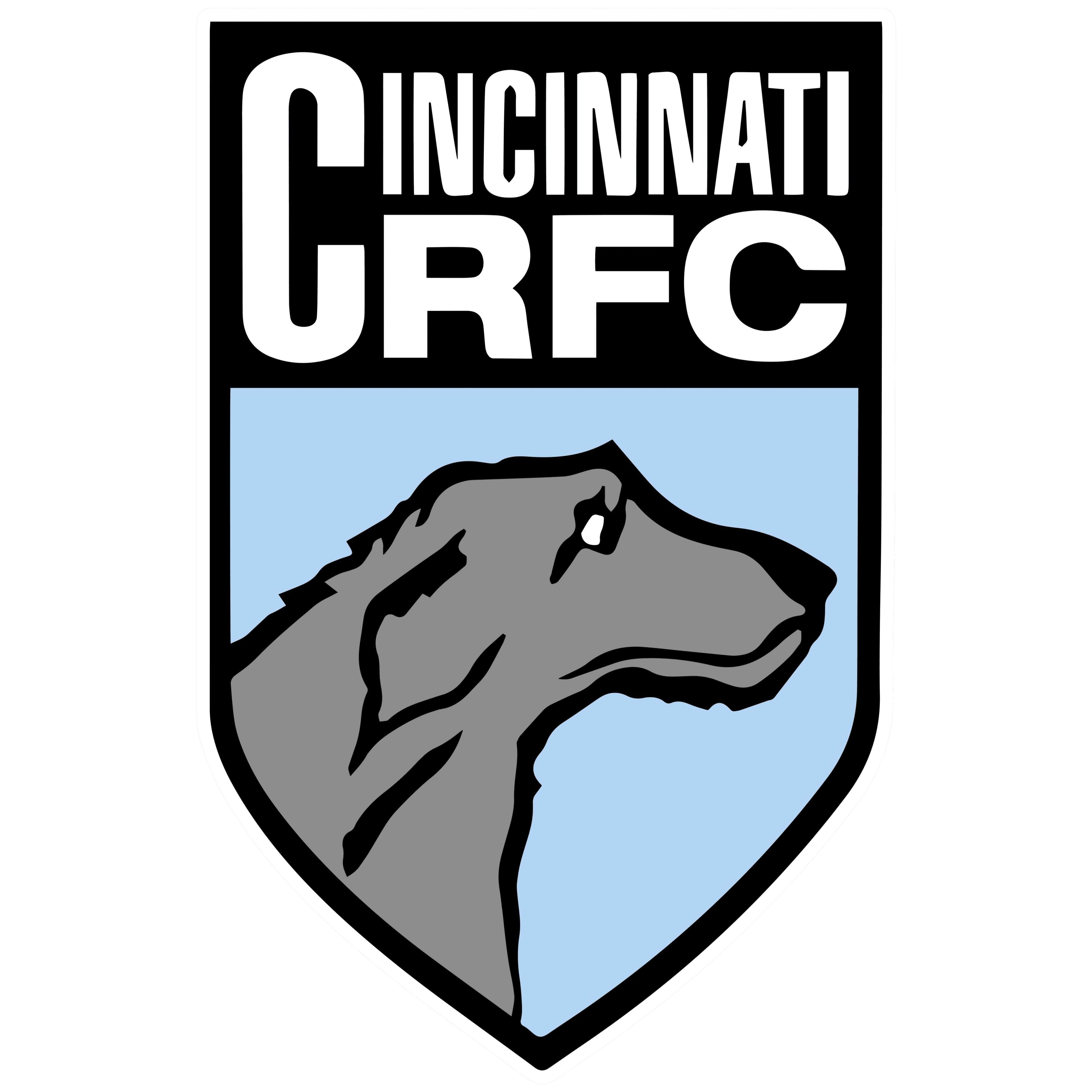 Logo CRFC Wolfhounds Main Letters White Back Blue Hound Gray Eye White Outline White Transparent Square 4000